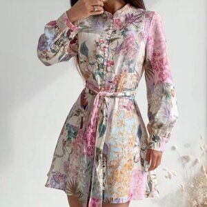 NWT Zara Linen blend blogger favorite Floral Shirt Dress